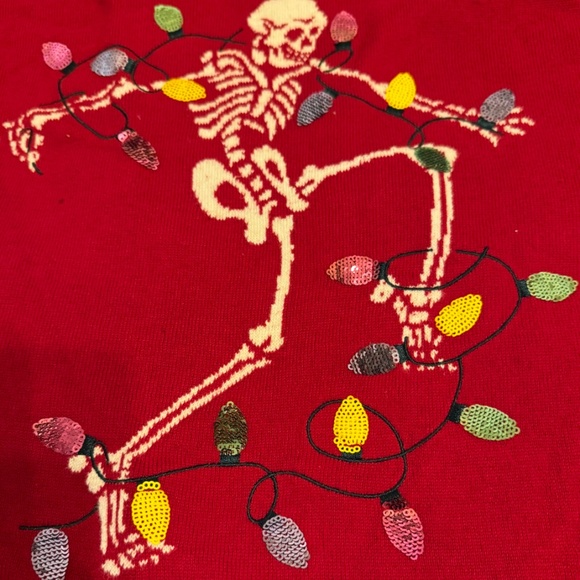 Red Skeleton Christmas Lights Sweater πβ¨ - Picture 2 of 8